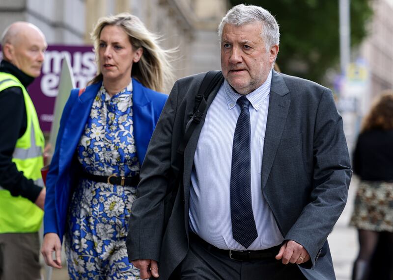 FAI people and culture director Aoife Rafferty and association president Paul Cooke arrive at Leinster House. Photograph: Andrew Conan/Inpho