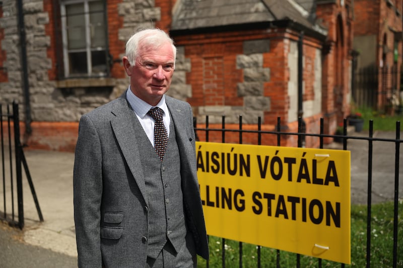 Dublin Central Candidate Malachy Steenson leaves the polling station after casting his vote in the byelection. Photograph: Enda O'Dowd