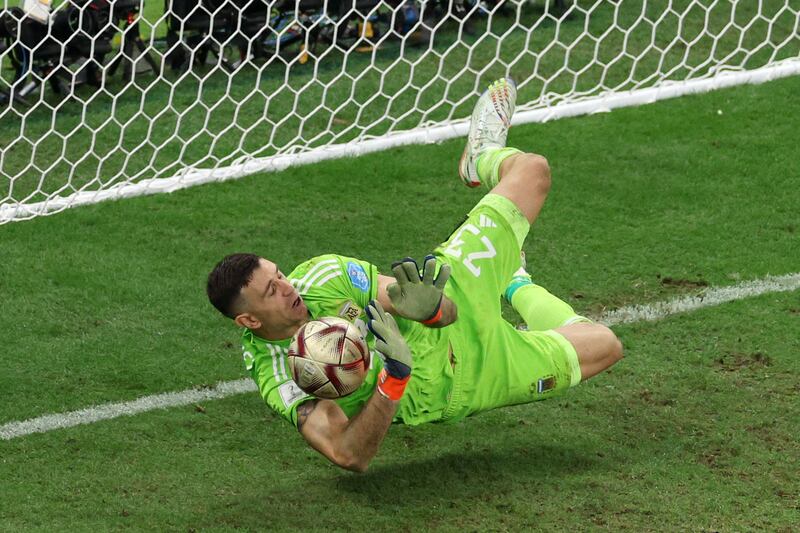 Emi Martinez was once again Argentina's shootout hero. Photograph: Richard Heathcote/Getty Images