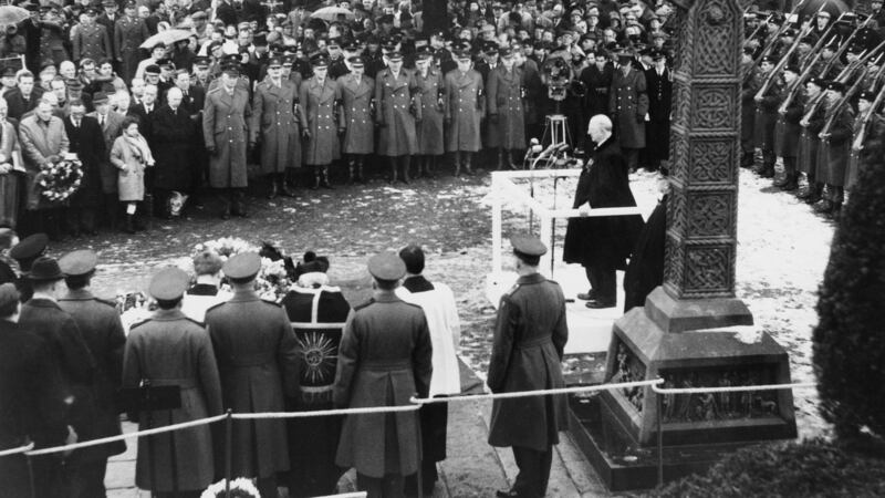 Irish president Eamon de Valera speaking at the funeral of Irish nationalist Roger Casement  at Glasnevin Cemetery in Dublin, March 2nd, 1965. Photograph:  Hulton Archive