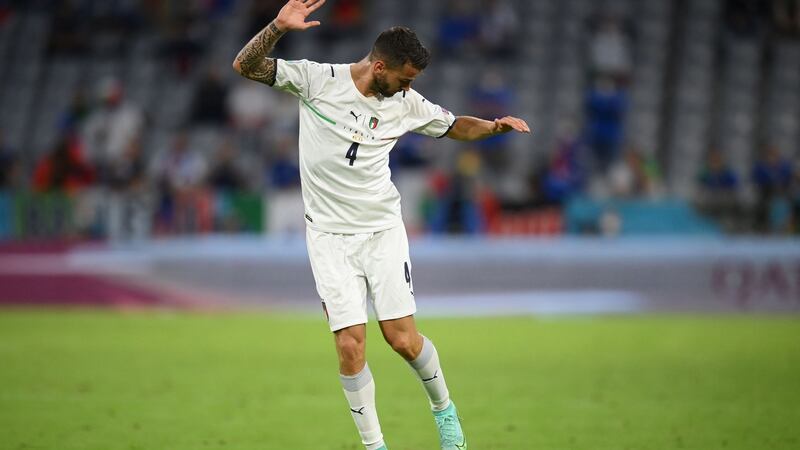 Italy defender Leonardo Spinazzola gets injured during the game against Belgium in Munich:  Photograph: Matthias Hangst/AFP via Getty Images