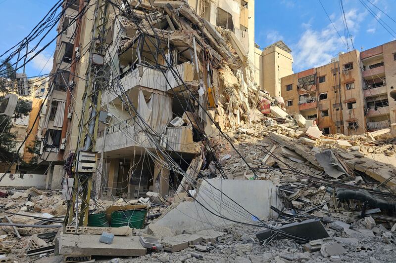 Destruction at the site of an Israeli air strike that targeted the Bir al-Abed neighbourhood in the southern suburbs of the Lebanese capital Beirut on Tuesday. Photograph: AFP via Getty
