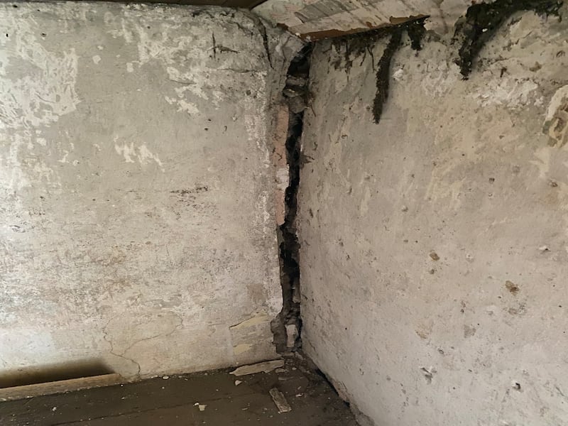 The crack uncovered where the gable and front walls met