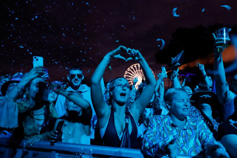 Fans show their love for The Script as the band perform on the Main Stage at Electric Picnic on Sunday. Photograph: Alan Betson/The Irish Times

