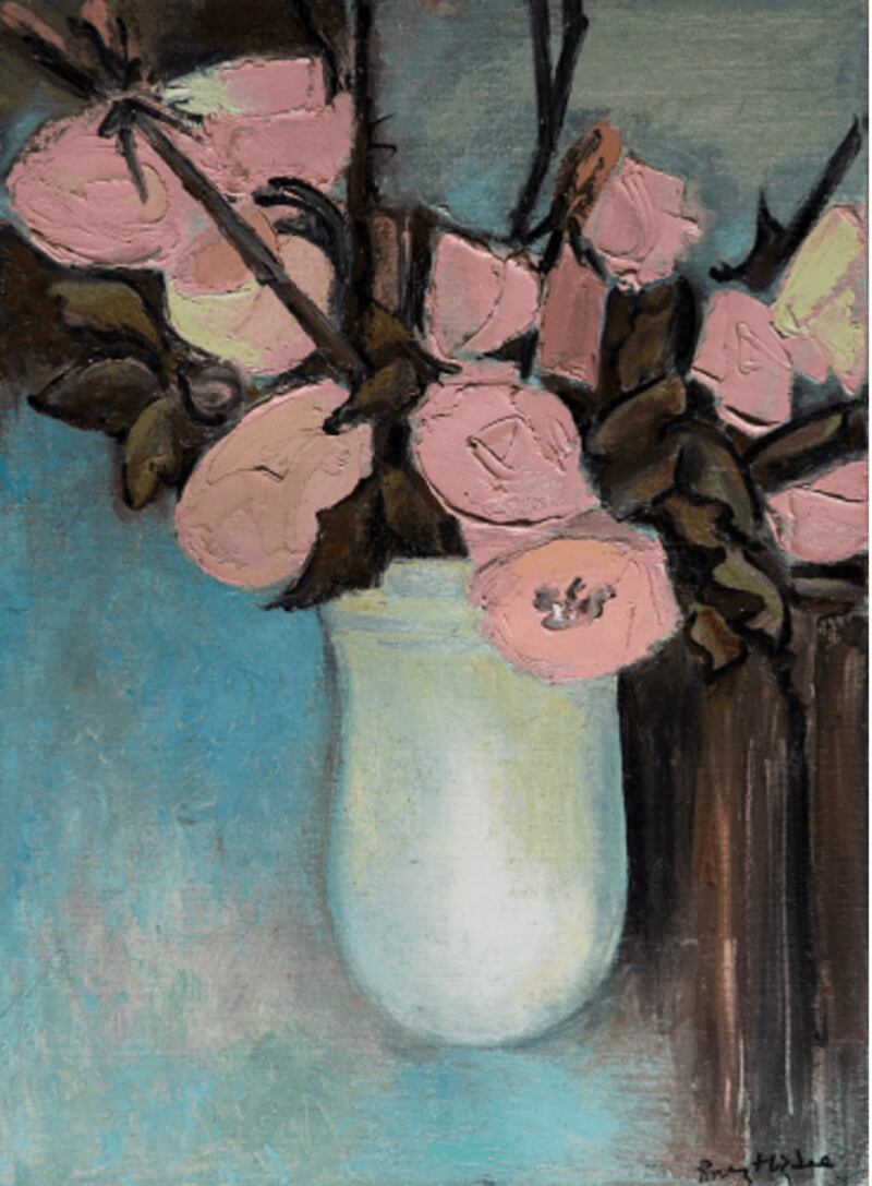 Pink Roses by Rosemary Higbee at the  Goma Gallery, Waterford