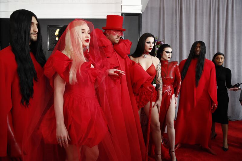 Kim Petras and Sam Smith: sea of red. Photograph: Caroline Brehman/EPA