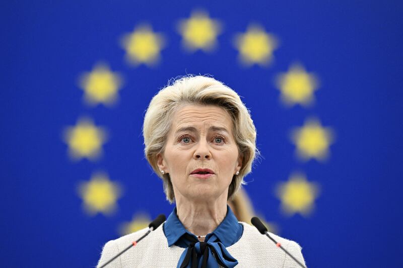 European Commission president Ursula von der Leyen said at the WEF on that her officials are drafting planned laws to support the region’s green industries – with the help of state aid and a sovereign wealth fund. Photograph: Frederik Florin/AFP