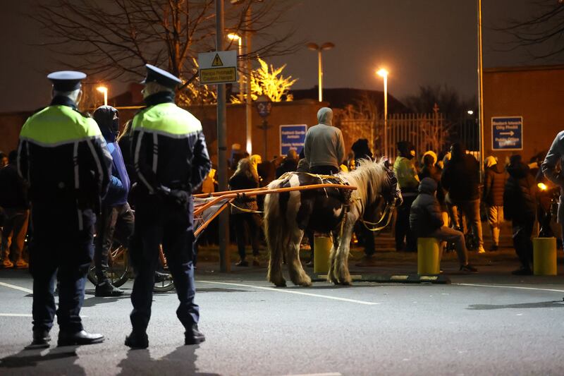 Significant numbers of gardaí were brought in to police the protest at Finglas Garda Station this week. Photograph: The Irish Times