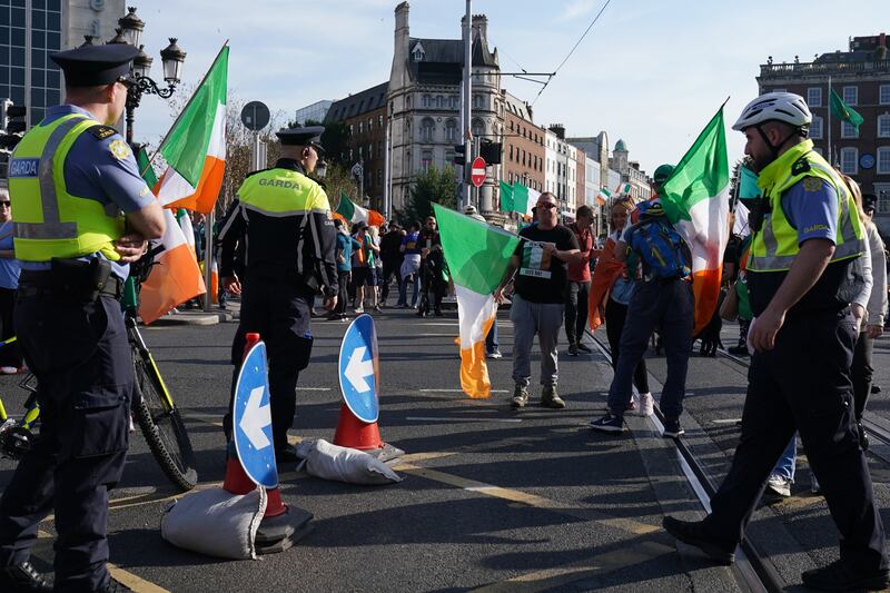 Protesters on O'Connell Bridge on Thursday. Photograph: Brian Lawless/PA Wire