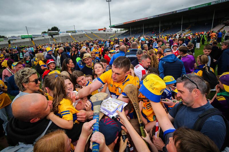 Clare’s Conor Cleary with fans after the quarter-final victory over Wexford in Thurles. Photograph: Ryan Byrne/Inpho 
