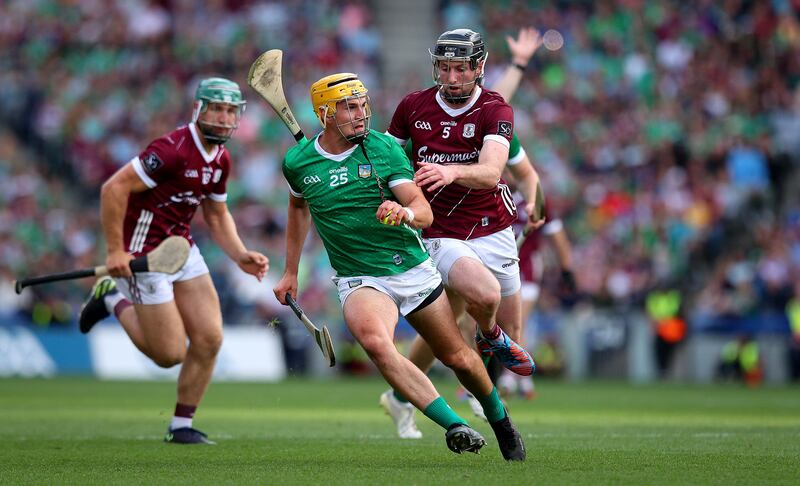 Limerick’s Cathal O'Neill and Padraic Mannion of Galway. Photograph: Ryan Byrne/Inpho