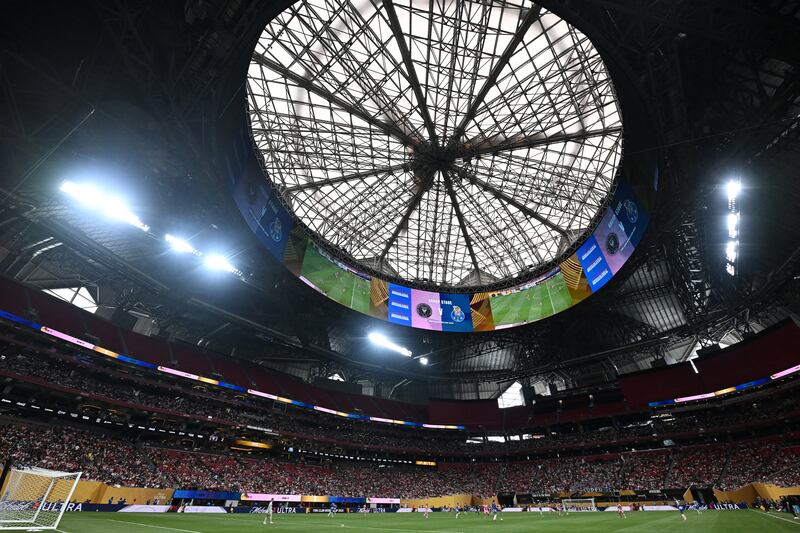 Players have been spared the stifling summer conditions in Atlanta with games being played at the state of the art Mercedes-Benz Stadium. Photograph: Paul Ellis/AFP via Getty Images          