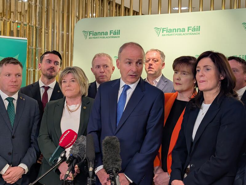 Taoiseach Micheál Martin and the rock 'n' roll kids of Fianna Fáil await the votes from the Eurovision Dublin Central jury. Photograph: Cillian Sherlock/PA Wire