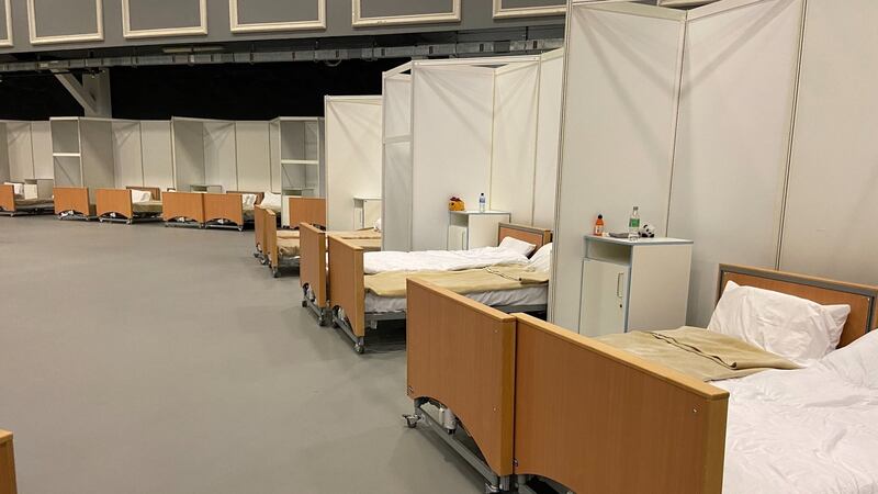 The sleeping area for Ukrainian refugees at Citywest in April 2022. Photograph: Jade Wilson Photograph: Jade Wilson