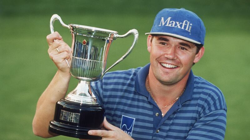 Harrington with the Spanish Open trophy – his first professional win – in May 1996. Photo: Clive Mason/Getty Images