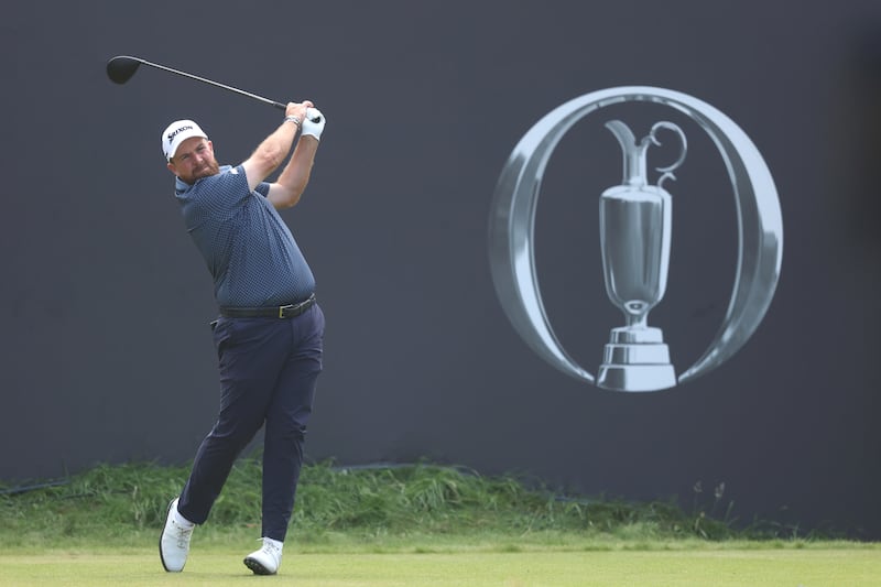 Shane Lowry tees off on the first during Saturday's third round. Photograph: Warren Little/Getty Images