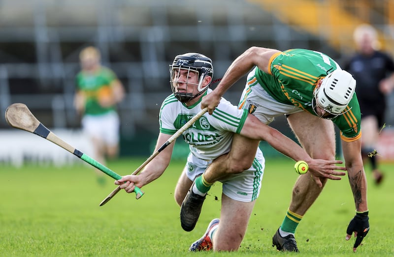 Kilcormac/Killoughey's Conor Mahon and Killian Corcoran of Shamrocks Ballyhale. Photograph: Dan Clohessy/Inpho