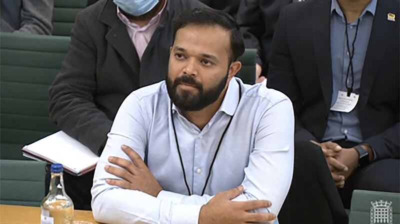 Former Yorkshire player Azeem Rafiq testifies in front of a UK Digital, Culture, Media and Sport (DCMS) committee in London on November 16th. Photograph: PRU/Getty/AFP