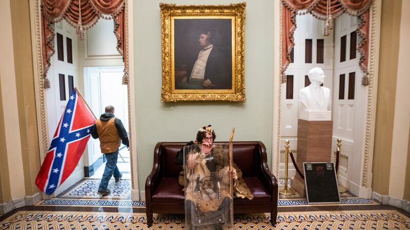 Trump supporters outside the Senate chambers. Photograph: Jim Lo Scalzo/EPA