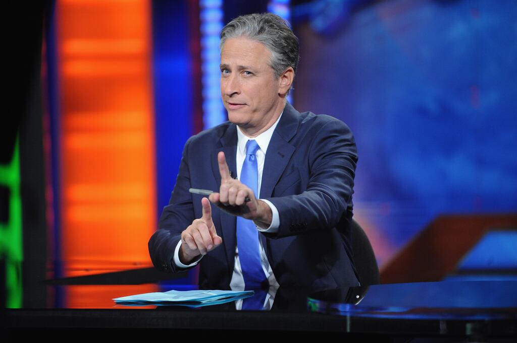 The Daily Show: Jon Stewart hosting his final Comedy Central programme, in August 2015. Photograph: Brad Barket/Getty