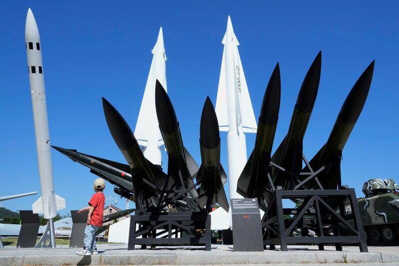 South Korean and US missiles at the Korea War Memorial Museum in Seoul, South Korea. Photograph: Ahn Young-joon/AP