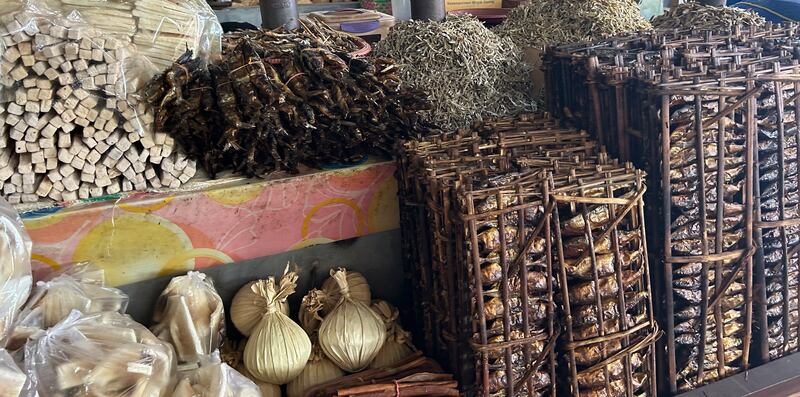 Dried fish in baskets at the market on Tidore, Indonesia. Photograph: Gemma Tipton