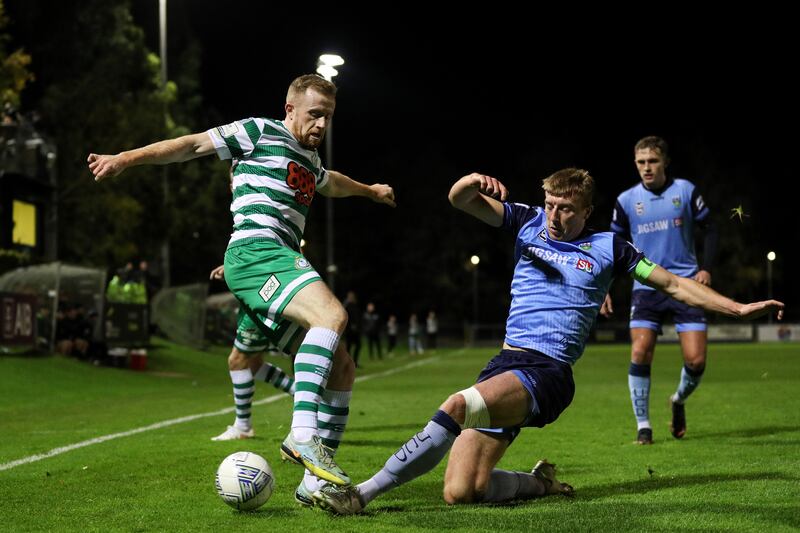 Shamrock Rovers' Seán Hoare in action against Sam Todd of UCD. 
File photograph: Ben Brady/Inpho