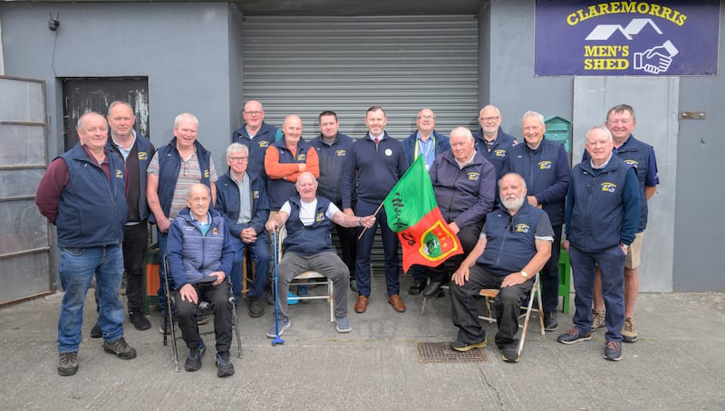 Members of Claremorris Men's Shed with Fergal Sheridan deputy store manager of Tesco Claremorris at the group's premises in Claremorris, Co. Mayo. Left to right: Joe Fahy, Liam McLoughlin, Jim Morrissey, chairman Damian McHugh, Damien Roche, Brian Mitchell, Fergal Sheridan, John Russell, Joe Cosgrove, TJ Keane, James Preston and Michael Clarke. Front row: Denis Murphy, Tom Cosgrove, Danny McGilloway, Frank McHugh and Tom Casby.