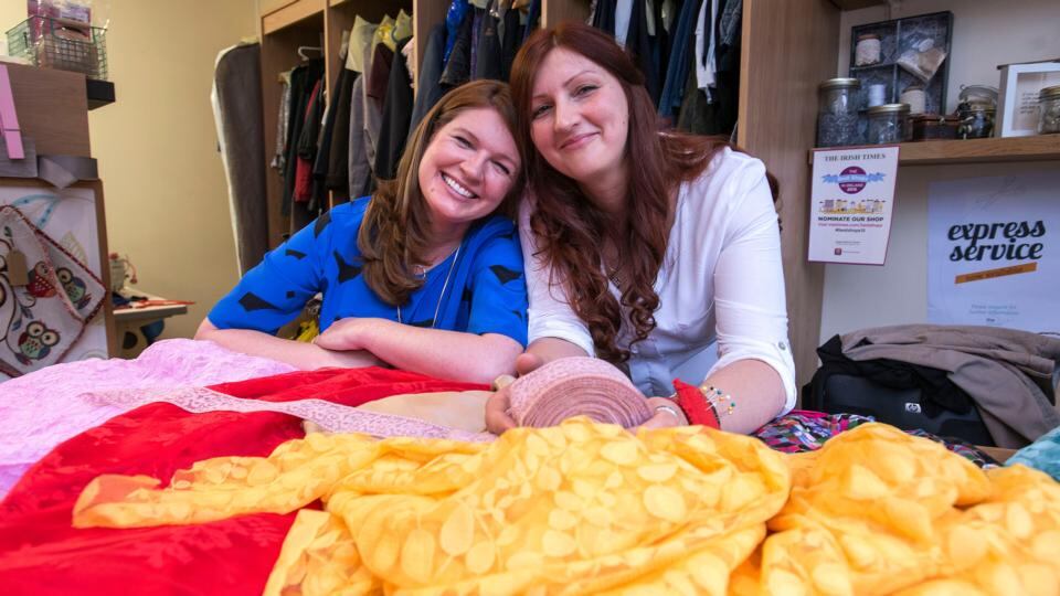 Emma Delaney (on right), with Mila Sirviene, one of the dressmakers at The Stitch Shop. Photograph: Dave Meehan
