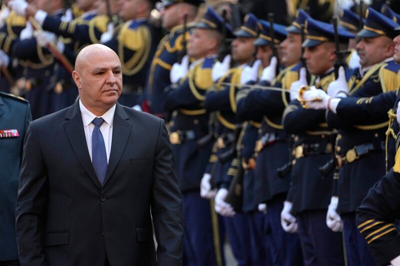 Lebanese president Joseph Aoun reviews the honour guard. Photograph: Hussein Malla/AP