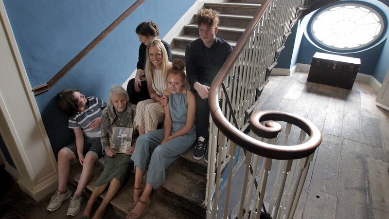 Jill ‘Jacky’ St Leger Mulliganwith her family, from left, Henry St Leger, Mary St Leger, Aideen Mulligan, Kellie Mulligan and George St Leger at Doneraile Court. Photograph: Mark Stedman