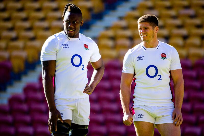 England players Maro Itoje and Owen Farrell. Photograph: Patrick Hamilton/AFP via Getty Images