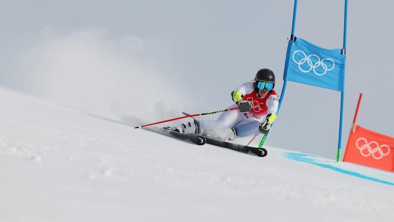 Gold medallist Sara Hector of Sweden skis during the Women’s Giant Slalom second run on day three of the Beijing Winter Olympics at the National Alpine Ski Centre in Yanqing, China. Photograph: Adam Pretty/Getty Images