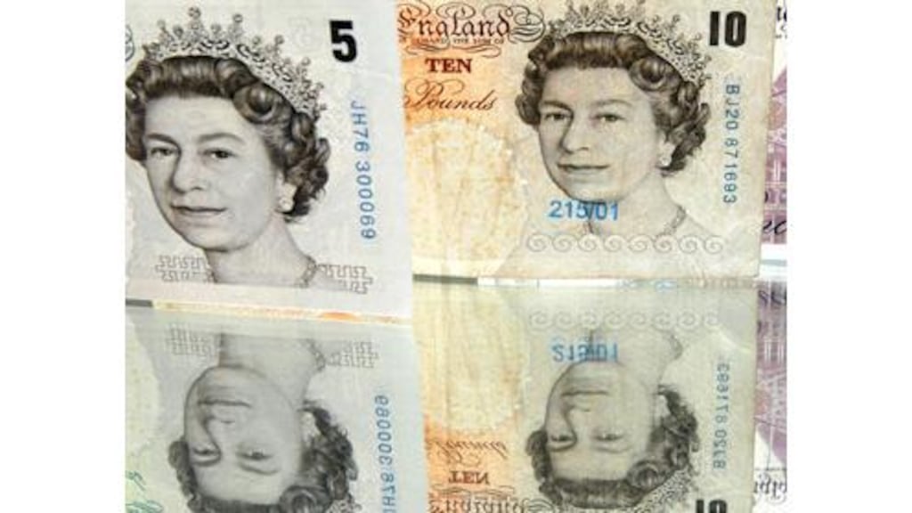 Sterling this morning after the loss of one of the UK's prized triple A credit ratings.