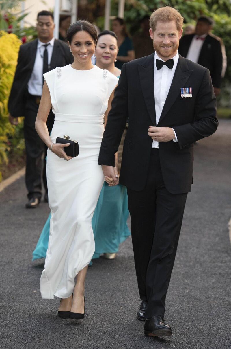 Meghan Markle’s Irish dress: the duchess and Prince Harry on Thursday. Photograph: Paul Edwards/Pool/Getty