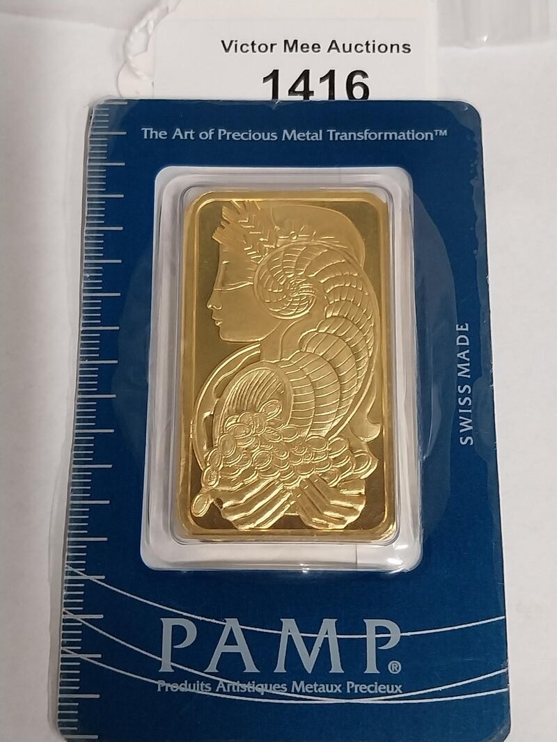 Lot 1416, a 50-gramme gold bar, €2,000-4,000 