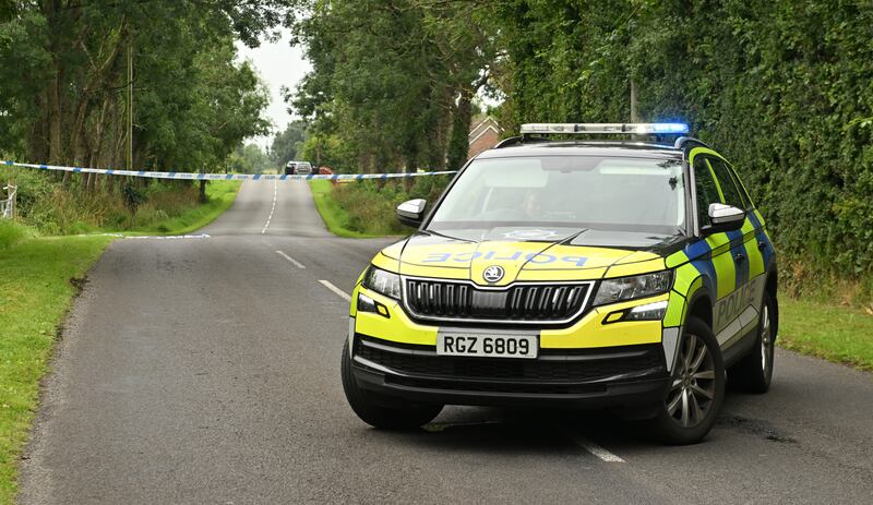 The scene in the Drummeer Road area of Maguiresbridge, Co Fermanagh was sealed off on Wednesday. Photograph: Oliver McVeigh/PA