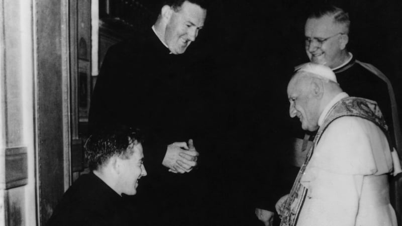 Fr Leo Close and his close friend and assistant Fr Brendan O’Sullivan, in private audience with   Pope John XXIII. Photograph: Irish Wheelchair Association