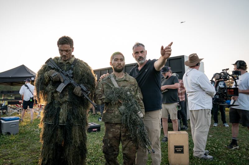 Alex Garland directing on the set of Civil War