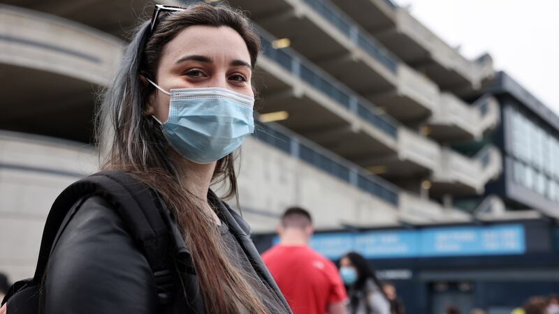 Lalia Suassuma, at Croke Park walk-in vaccination centre,  is a bartender in Dublin, and says the vaccine will allow her to protect herself and others while at work.  Photograph: Dara Mac Donaill