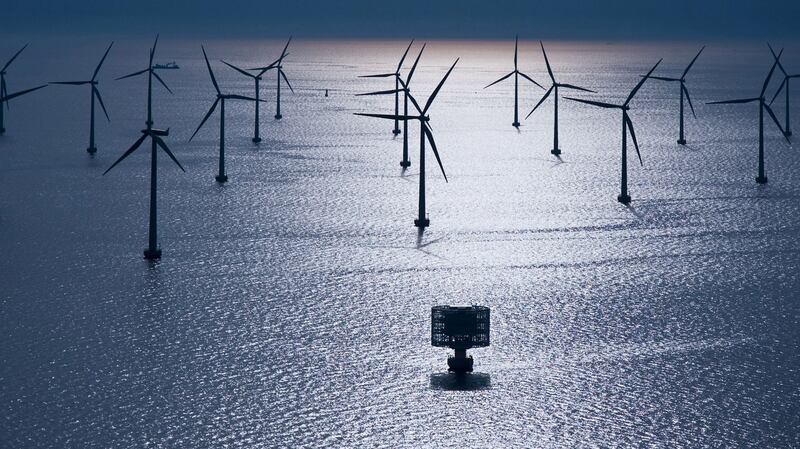 Siemens turbines in the Lillgrund offshore wind farm, in the Oresund Sound between Malmo and Copenhagen.
