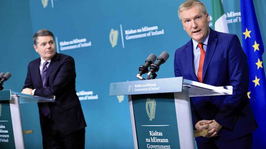 Minister for Finance Paschal Donohoe and Minister for Public Expenditure Michael McGrath at Government Buildings in Dublin on Friday. Photograph: Julien Behal Photography