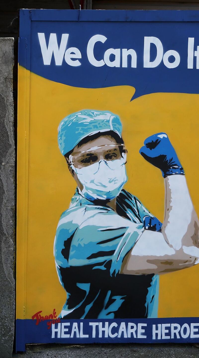 We can do it: a mural by the artist Emmalene Blake on a gate in Dublin thanks healthcare workers on the frontline during the coronavirus pandemic. Photograph: Brian Lawless/PA