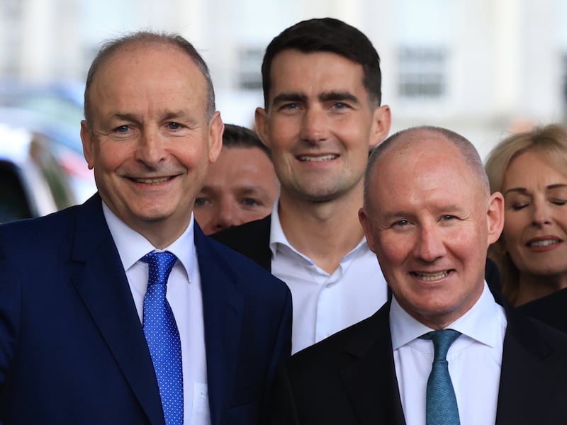09/09/2025 Taoiseach and leader of Fianna Fáil Micheál Martin with Jim Gavin at Leinster House in September. Photograph: Stephen Collins/Collins