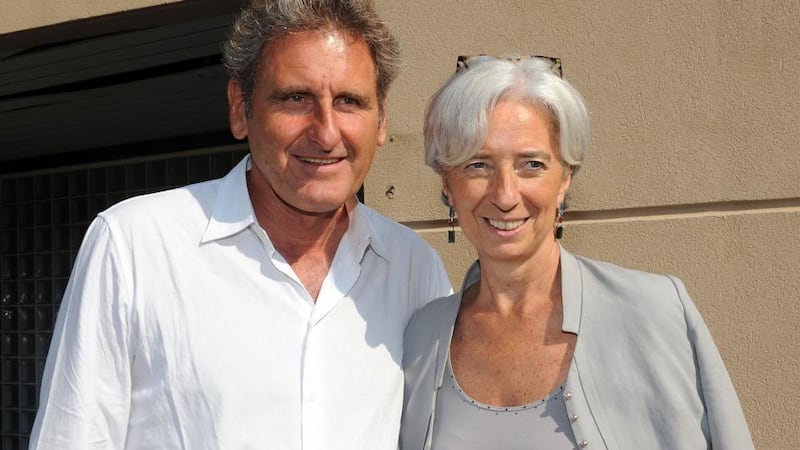Christine Lagarde with her partner Xavier Giocanti, who jokes that he is Lagarde’s ‘Gross Domestic Pleasure’. Photograph: Antoine Antoniol/Bloomberg