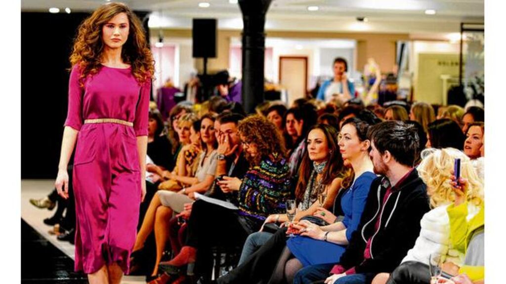 Model Carmel Mannion wearing a silk dress from the Lennon/Courtney collection last night. photograph: aidan crawley