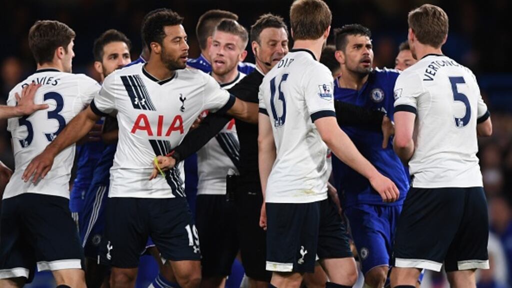 Last season’s league clash between Chelsea and Tottenham Hotspur at Stamford Bridge ended in a touchline melee. Photograph: Getty
