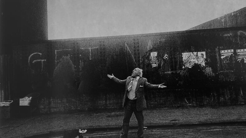 Man standing, arms outstretched, singingBrick Lane 1982. Photograph: MarkÃ©ta LuskaÄ?ovÃ¡