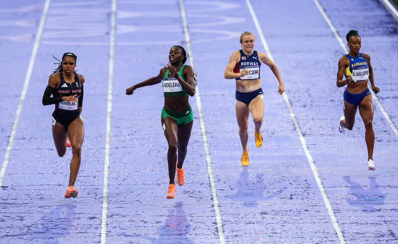 Ireland’s Rhasidat Adeleke on her way to finishing fourth in the women's 400m at Stade de France. Photograph: Ryan Byrne/Inpho
