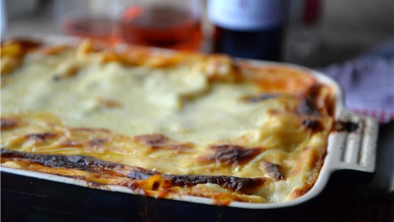 Pork, beef, white wine lasagne. Photograph: Dara Mac Dónaill
